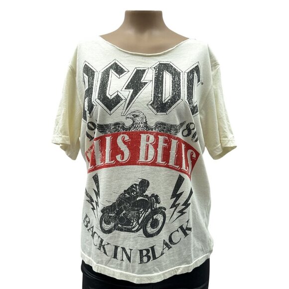 Recycled Karma AC/DC Hells Bells Back In Black Graphic Band Tee Crisscross S - Picture 1 of 8